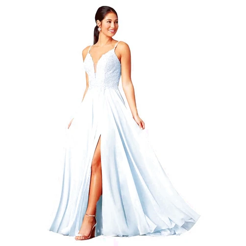 Youjiayi V Neck Bridesmaid Dresses Long Chiffon 2021 Lace Formal Evening Party Dress with Slit YJY25