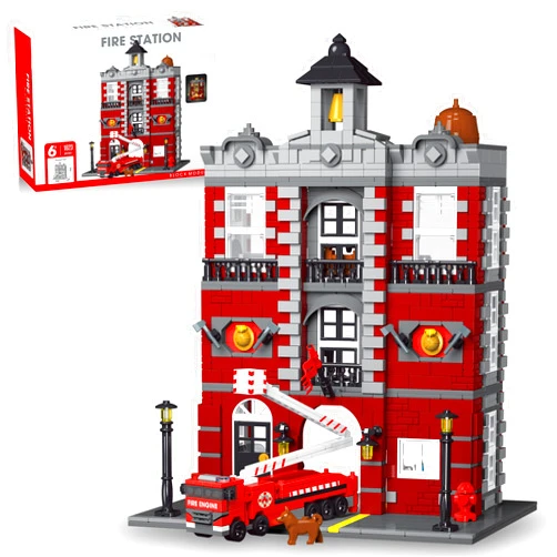 BrixVibe City Fire Station Building Sets with Firetruck and Light Compatible with Lego Fire Rescue Center Model for Adults