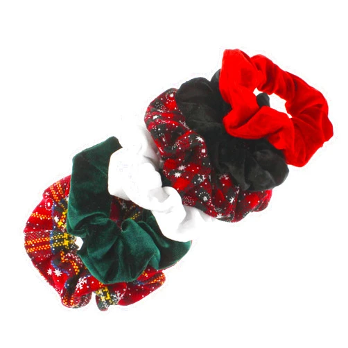 My Lello 6pcs Hair Scrunchies Velvet/Printed Christmas Variety Pack - Buffalo Plaid, Red, Black, White, Green