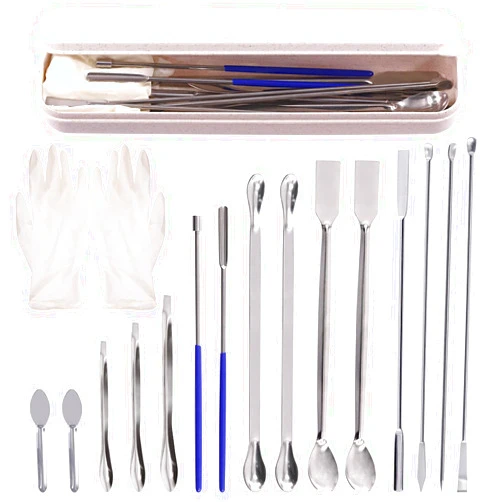 Keadic 17Pcs Stainless Steel Micro Sampling Spoon Lab Spatulas Assortment Kit, Double Ended Square Tail Micro Spoons Sampling Scoop U-Shaped Capsule Filling Spoon Tamper Tool for Laboratory Reagent