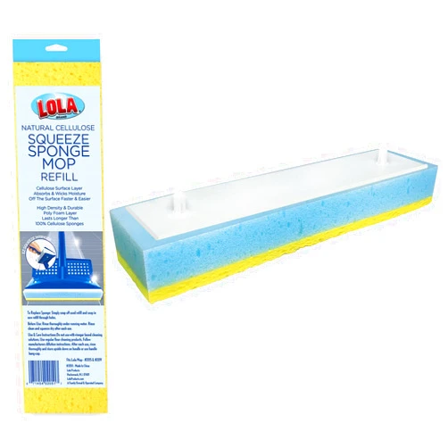 Lola Products Squeeze Sponge Mop Refill - w/Poly Foam & a Natural Cellulose Layer, Absorbs and Wicks Moisture, Hard Surface Cleaner, Only Fits Lola Brand Sponge Mop, 9” Wide Head
