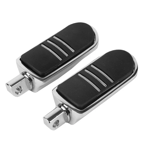 TCMT Chrome Rubber Inlay StreamLiner Foot Pegs Motorcycle Footpeg Footrest Set Fits For 1986 and Newer Harley Davidson Touring and Softail Models, plus most highway pegs that use a male mount.