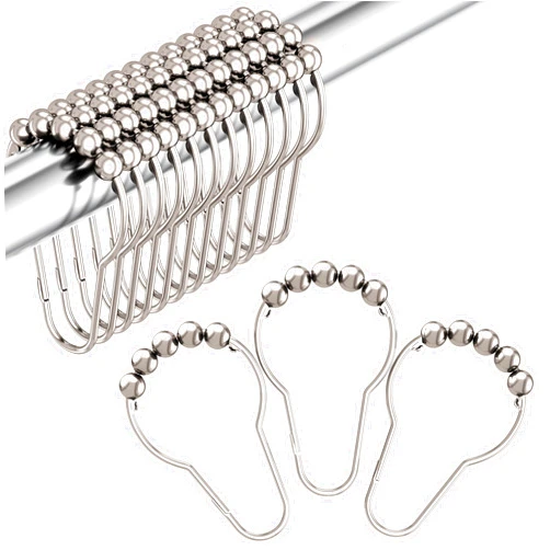Amazer Shower Curtain Hooks, Decorative Rust Proof Stainless Steel Shower Curtain Hooks for Bathroom Shower Rods Set of 12, Polished Nickel