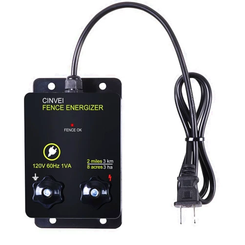 CINVEI 2-Mile Electric Fence Energizer for Preventing Wild Animals Intruding 8 Acres Output Voltage 5000V, 0.1 Joule