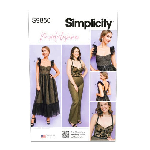 Simplicity Misses' and Women's Corseted Top Dress and Jumpsuit Sewing Pattern Packet by Madalynne Intimates, Design Code S9850, Sizes XS-S-M-L-XL, Multicolor