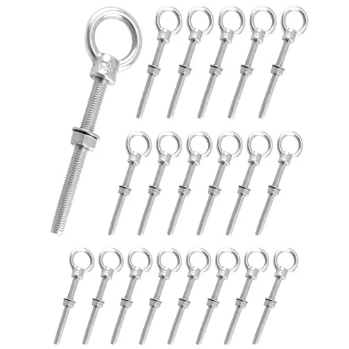 QWORK M10×100mm Stainless Steel Shoulder Eye Bolts – 20 Pack 3/8