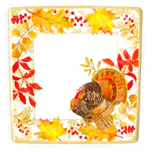 Caspari Woodland Turkey Square Paper Dinner Plates - 8 Per Package