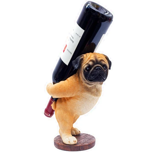 ZKSYLSM Pug Dog Statue Wine Bottle Holder Tabletop Countertop Decor,Pet Dog Figurine Wine Rack Decor for Home Kitchen Wine Bar,Resin,9
