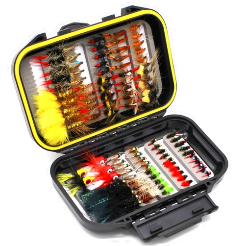 FAISOX Fly Fishing Flies Assortment Kit Dry Wet Nyphms Tenkara Popper Streamer Woolly Bugger for Trout Bass Salmon Steelhead with Fly Box