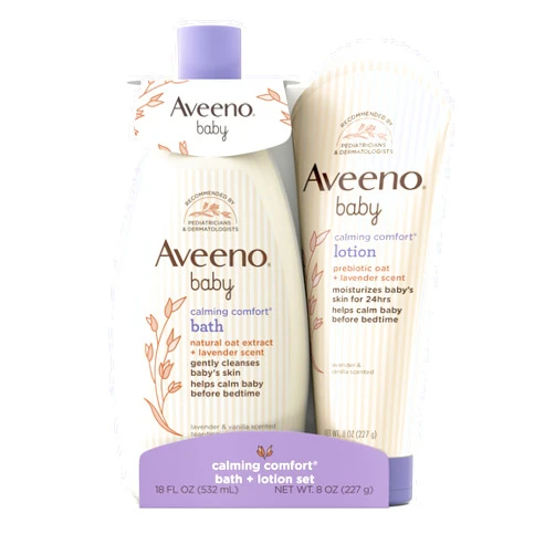 Aveeno Baby Calming Comfort Bath & Lotion Set, Nighttime Baby Skin Care Products with Natural Oat, Lavender & Vanilla Scents, Paraben-, Phthalate- & Phenoxyethanol-Free, 2 Items