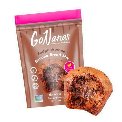 GoNanas Fudge Brownie Oat Flour Banana Bread Mix, Suitable for Plant Based Vegan Diets, Gluten Free Dairy Free Snacks, Healthy Snacks For Adults, Muffin Mix, Nut Free, Cupcakes Dessert, NON-GMO, 1pk