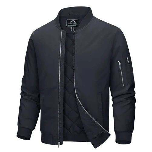 MAGCOMSEN Men's Bomber Jacket Casual Windproof Quilted Jacket Full Zip Windbreaker Winter Warm Varsity Jacket with Pockets