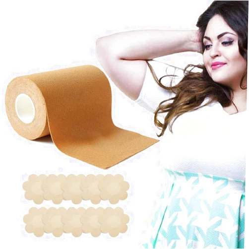 Cindy's Tape Boob Tape 3 inch Wide Plus Boobytape for Breast Lift Adhesive Bra Tape with Nipple Covers for Large Big DD Cup up Size,Body Tape for Chest Support,Waterproof.Push in All Dress