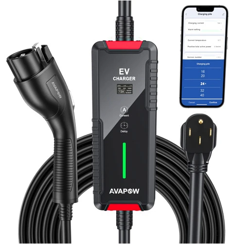 AVAPOW Level 2 EV Charger, Up to 40amp (240V) with App Control, 25ft Portable Electric Vehicle Charging, Set Current, Delay Charging, NEMA 14-50 Plug, Electric Car Charger Fit for J1772 EVs
