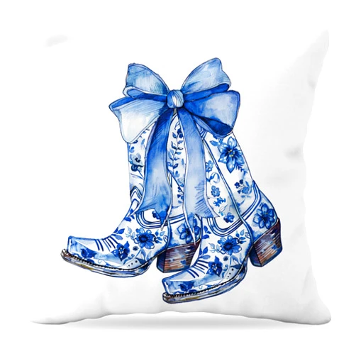YeiHe Blue and White Chinoiserie Western Pillow Covers 18x18, Coastal Cowgirl Gifts, Coquette Blue Bow Pillow Covers, Coquette Room Decor, Cowgirl Gifts, Grand Millenial Decor