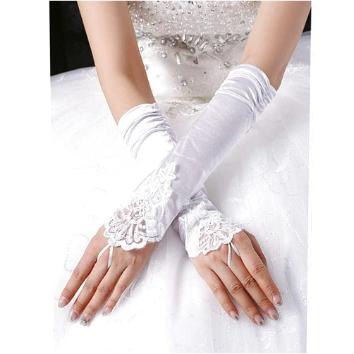 Zehory Long Wedding Gloves Stain Opera Gloves 1920S Party Prom Elbow Length Lace Fingerless Hand Glove for Women and Girls (White)