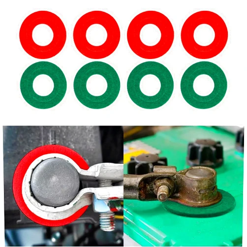QZTYTY 8PCS Battery Terminal Anti Corrosion Washers Fiber, Battery Terminal Protector, 4 Red & 4 Green Battery Terminal Protector for Protecting Battery Terminal, Universal Car Accessories (Red+Green, 8PCS)