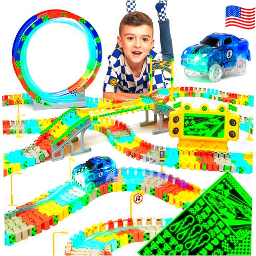 JITTERYGIT Race Track Glow in The Dark Magic Toy Set, Kids Light Up Flexible Car Tracks - Best Birthday Gift for Boys Girls and Toddlers 3 4 5 6 7 8 Year Old