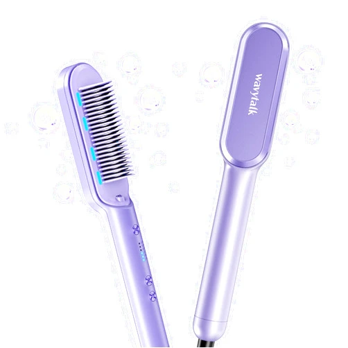 Wavytalk Hair Straightener Brush, Ionic Hair Straightening Brush with 6 Temperature Adjust, Anti-Scald Ceramic Straightening Comb Fast Heating for Home Salon, Dual Voltage, Purple.