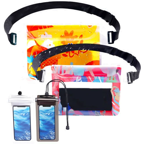 XHDMY 4 Pack Waterproof Fanny Pack with Waist Strap Waterproof Phone Pouch Dry Bag for Kayaking Pool Swimming Boating Beach Fishing Travel Diving Surfing (Hawaii, 2 Fanny Pack + 2 Pouch Bag)