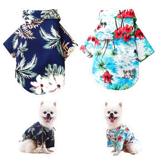 Generic 2 Pieces Pet Summer T-Shirts Dog Hawaiian Shirts Floral Cat Clothes Outfits Puppy Shirt Sweatshirt Dog Shirt for Small Medium Dogs Girl Boy Cool Breathable Clothes Costumes (Black,Blue,XS)