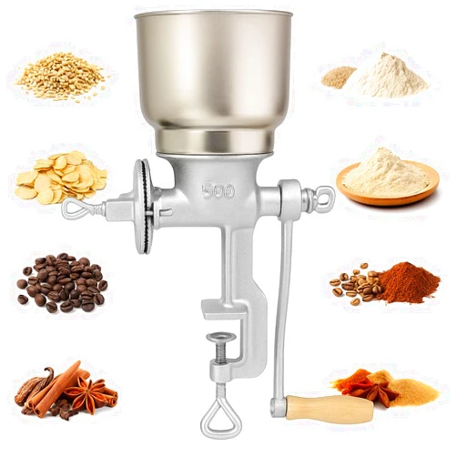 FIXAPIWK Manual Grain Grinder for Home Use, Heavy Duty Cast Iron Hand Crank Mill with Clamp Base, Adjustable Grinding Coarseness for Corn, Coffee, Wheat, Rice, Pepper, Nuts