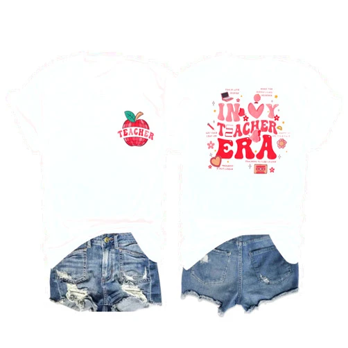 MYHALF Teacher Shirts Women Teach Print Graphic Tees Kindergarten Elementary Teaching Life Shirts Back to School Tees Tops