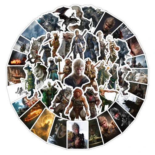 GENGYK 50PCS Wukoo Stickers, Suitable for Water Cups, Computers, Skateboards, etc., Black My-th Game Fans Must Have Stickers.