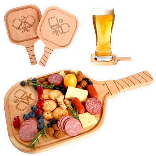 GiFeliz 3pcs, Set of Pickleball Charcuterie & Cutting Board with 2 Drink Coasters - Funny Pickleball for Women & Men, Unique Pickle Ball Gift Ideas, Stocking Stuffers for Players & Lovers,