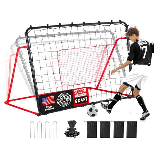 ZEALFEEL Soccer Rebounder Net, 10 Adjustable Angles 6x4FT Soccer Kickback Trainer for Passing, Ball Control & Volley Practice, Easy Setup Portable Football Training Net for Solo & Team Use