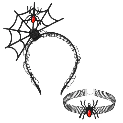 Yolev Halloween Spider Web Hair Hoop Spider Headband and Lace Choker Set Halloween Cosplay Masquerade Party Fancy Dress Costume Accessories for Women and Girls