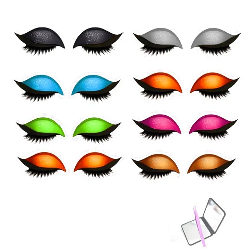 Qtaikong 8 Piece Lazy Eyeshadow, Eyelash Stickers, Reusable Waterproof 2-in-1 Makeup for All Eye Shapes, Easy False Lash Application