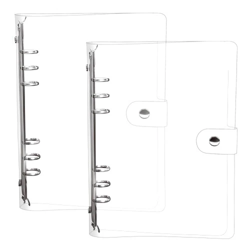 Newbested 2 Pack A5 Transparent Soft PVC 6 Holes Binder Notebook Covers,Snap Button Closure Refillable Notebook Round Ring Binder Cover Protector(Paper Not Included)