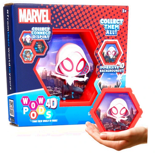 WOW! PODS PODS 4D Marvel Spider Gwen, Connectable Collectable Bobble-Head Figure That Bursts from Their World into Yours, Wall or Shelf Display, Marvel Toys and Gifts, Series 1 no. 461