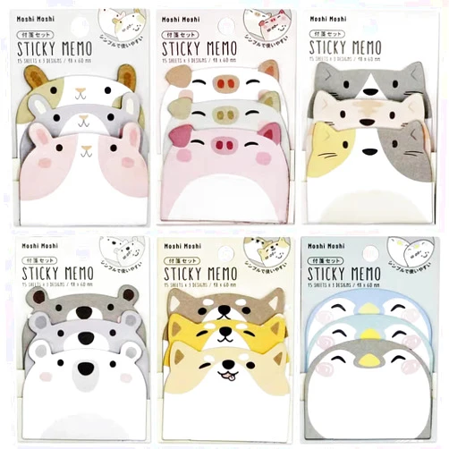 Zofikol 6 Packs Cartoon Animal Sticky Notes Self-Stick Memorandum Note Set Cute Cartoon Animals Notes Writing Pads Page Marker Notepad for School, Home, Office and Package