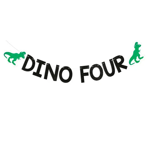 CHINGYIA Dino Four Banner - Roar I'm Four Banner, Rex Four Birthday Decor, Dinosaur 4th Birthday Party Decorations Black Glitter