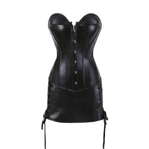 Kranchungel Leather Corset Tops for Women: Punk Rock Steampunk Corset with Skirt Sexy Halloween Costume Woman for Party-goers