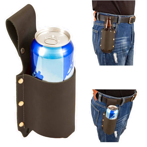 Qchengsan Beer Holder,Leather Beer Holster Bottle Holders,Beer Belt Holder Beer Gifts for Men,BBQ/Grilling Gifts for Travel Camping Party Outdoor,Cool Beer Accessories Gadgets for Men