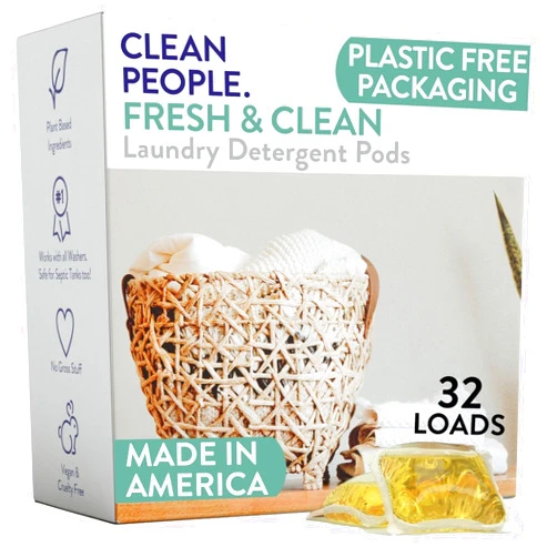 The Clean People Laundry Detergent Pods - Hypoallergenic Laundry Pods - Ultra Concentrated, Recyclable Packaging, Stain Fighting - Fresh Scent, 32 Pack