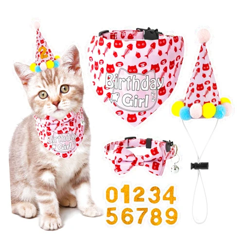 TCBOYING Cat Birthday Party Supplies, Cat Birthday Collar Bandana Boy Girl Bow Tie Hat Outfit Banner Number Meow Balloon with Cat Kitten Birthday Decorations