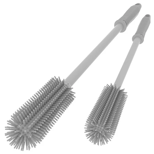 WQSS AOEIU Silicone Bottle Cleaning Brush | 2 Pack| 15.7”+12.6” Water Bottle Brush Cleaner Brush for Hydro Flask,Glassware,Vacuum Sports Bottle&Vases,Water Bottle Cleaner Brush for Narrow Neck Containers (Grey)