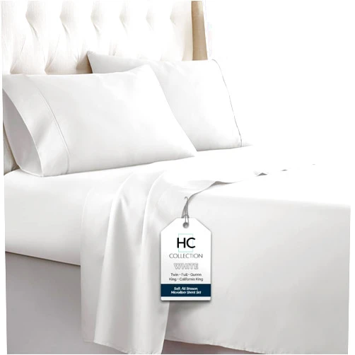 HC Collection Bed Sheets Set, HOTEL LUXURY Platinum Collection 1800 Series Bedding Set, Deep Pockets, Wrinkle & Fade Resistant, Hypoallergenic Sheet & Pillow Case Set (Queen, White)