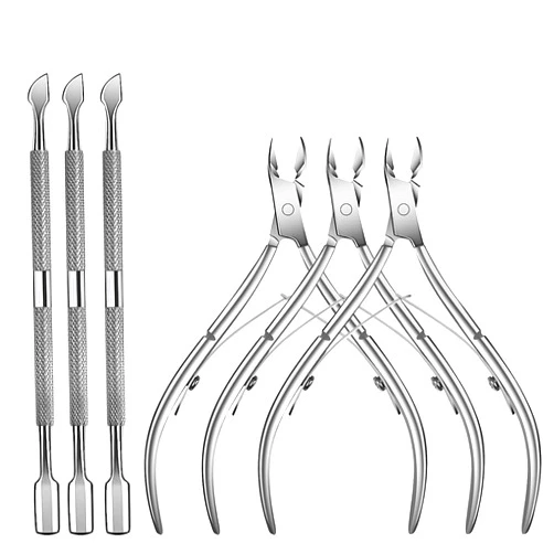 TANPIUS 6 Packs Cuticle Trimmer with Pusher - Professional Stainless Steel Cuticle Nippers Cutter Clippers and Cuticle Remover Manicure Tools for Fingernails Toenails (silver)