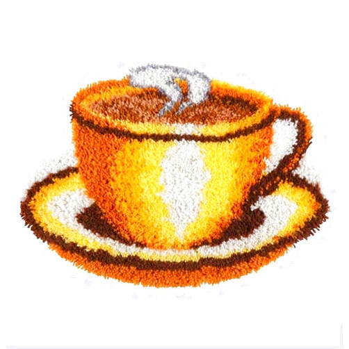 SxLingerie Latch Hook Kits DIY Crocheting Rug Printed Canvas with Cake Coffee Cup Pattern Embroidery Craft Set for Kids Adults Home Activity 20''X17'',B