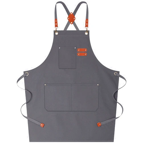 AFUN Chef Aprons for Women Men with Large Pockets, Cotton Canvas Cross Back Water Repellent Work Apron, Size M to XXL (Grey)
