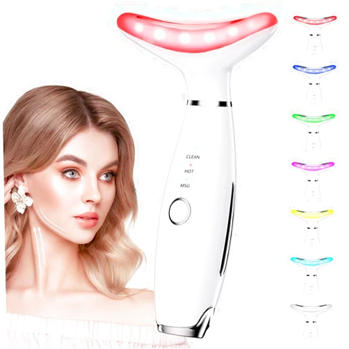 Dopsikn 7 Color Galvanic Machines - Red Light Therapy for Face and Neck, Face Massager Tool for Wrinkles, Double Chin, Vibrating Facial Massager with Thermals, White