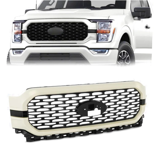 KARPAL Front Bumper Upper Grille Mesh W/Paintable Primered Surround Grill Fit for 2021 2022 2023 F150 F-150 Ford Replaces ML3Z8200LBPTM
