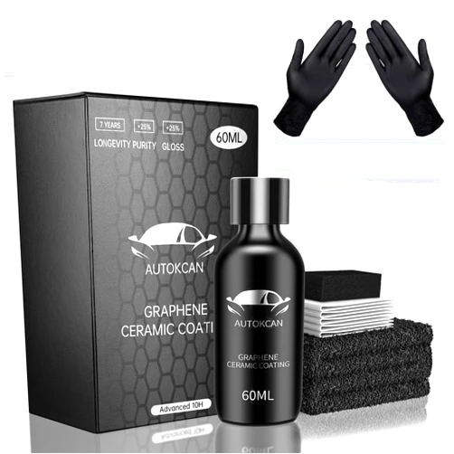 Autokcan Graphene Ceramic Coating(60ML), 10H Ceramic Coating for Cars, High Gloss Anti-Scratch Nano Ceramic Coating Kit Hydrophbic Mirror Paint Protection 7 Years Prorection