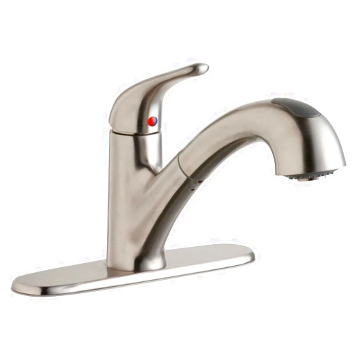Elkay Everyday LK5000LS Single Hole Deck Mount Kitchen Faucet with Pull-out Spray, Lever Handle, and Escutcheon, Lustrous Steel