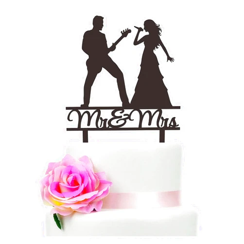 TzTwodcaz Mr and Mrs Wedding Cake Topper - Guitarist & Singer Couple - Funny Music Theme Wedding/Anniversary/Bridal Shower Cake Topper, Funny Wedding Cake Topper (Singer and Guitarist)